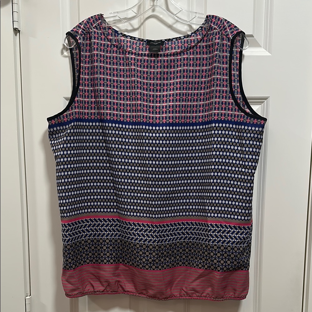 Ann Taylor Blue and Pink Patterned Sleeveless Blouse
